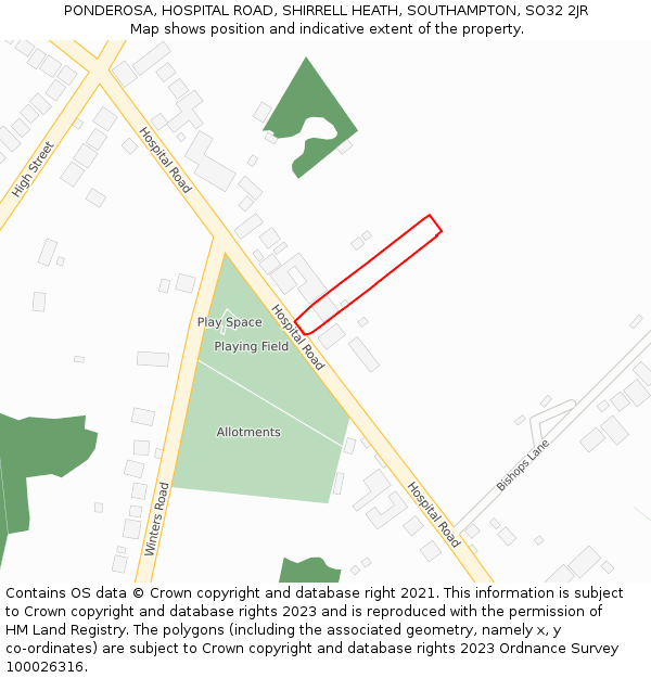 PONDEROSA, HOSPITAL ROAD, SHIRRELL HEATH, SOUTHAMPTON, SO32 2JR: Location map and indicative extent of plot
