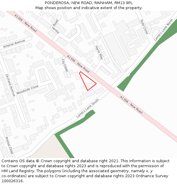 PONDEROSA, NEW ROAD, RAINHAM, RM13 9PL: Location map and indicative extent of plot