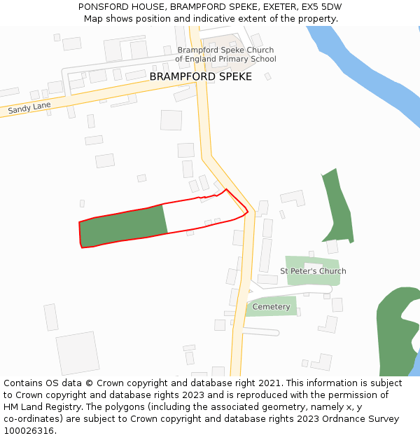 PONSFORD HOUSE, BRAMPFORD SPEKE, EXETER, EX5 5DW: Location map and indicative extent of plot