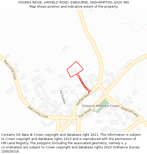 POOKES RIDGE, HAYFIELD ROAD, EXBOURNE, OKEHAMPTON, EX20 3RS: Location map and indicative extent of plot