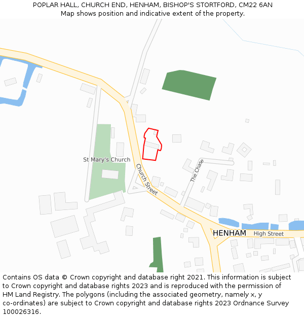 POPLAR HALL, CHURCH END, HENHAM, BISHOP'S STORTFORD, CM22 6AN: Location map and indicative extent of plot