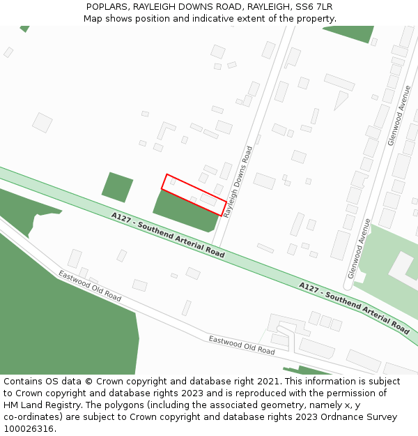 POPLARS, RAYLEIGH DOWNS ROAD, RAYLEIGH, SS6 7LR: Location map and indicative extent of plot