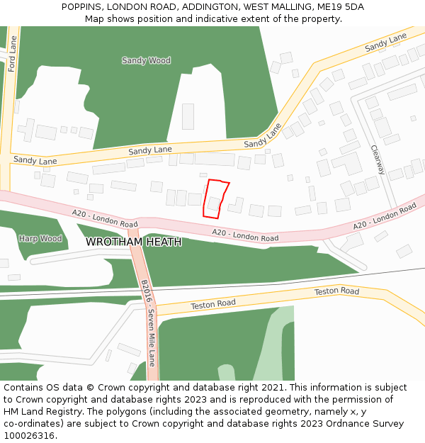 POPPINS, LONDON ROAD, ADDINGTON, WEST MALLING, ME19 5DA: Location map and indicative extent of plot