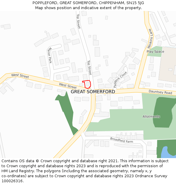 POPPLEFORD, GREAT SOMERFORD, CHIPPENHAM, SN15 5JG: Location map and indicative extent of plot