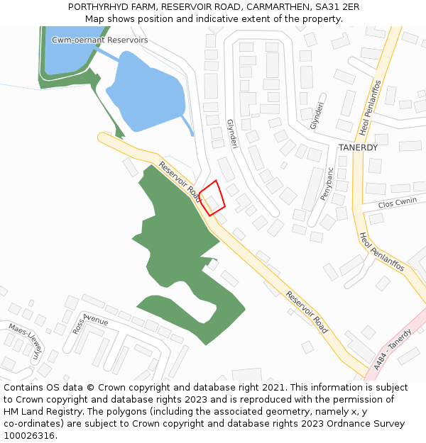 PORTHYRHYD FARM, RESERVOIR ROAD, CARMARTHEN, SA31 2ER: Location map and indicative extent of plot