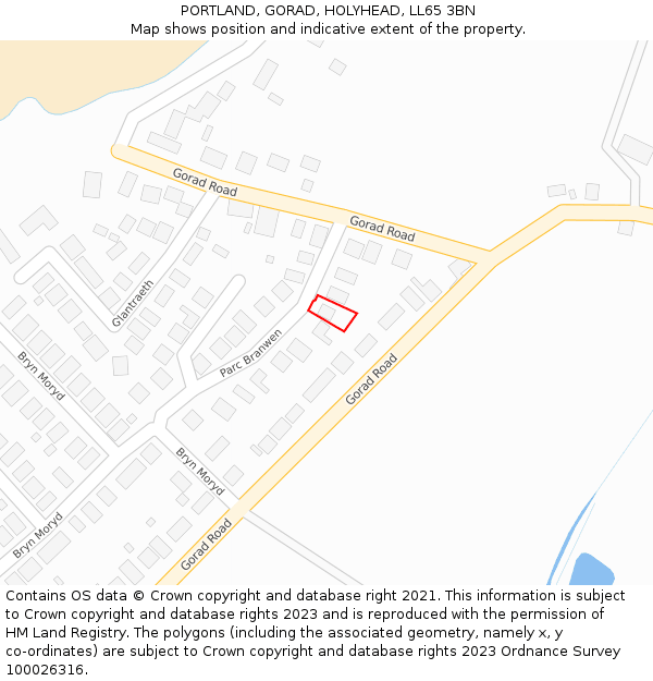PORTLAND, GORAD, HOLYHEAD, LL65 3BN: Location map and indicative extent of plot