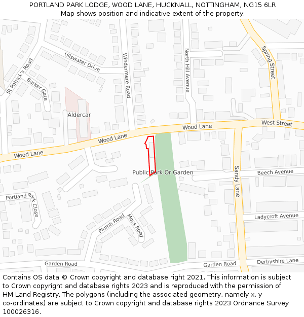 PORTLAND PARK LODGE, WOOD LANE, HUCKNALL, NOTTINGHAM, NG15 6LR: Location map and indicative extent of plot