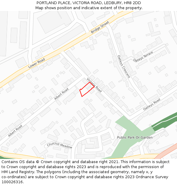 PORTLAND PLACE, VICTORIA ROAD, LEDBURY, HR8 2DD: Location map and indicative extent of plot