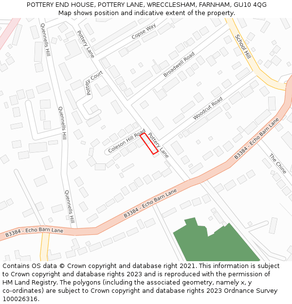 POTTERY END HOUSE, POTTERY LANE, WRECCLESHAM, FARNHAM, GU10 4QG: Location map and indicative extent of plot