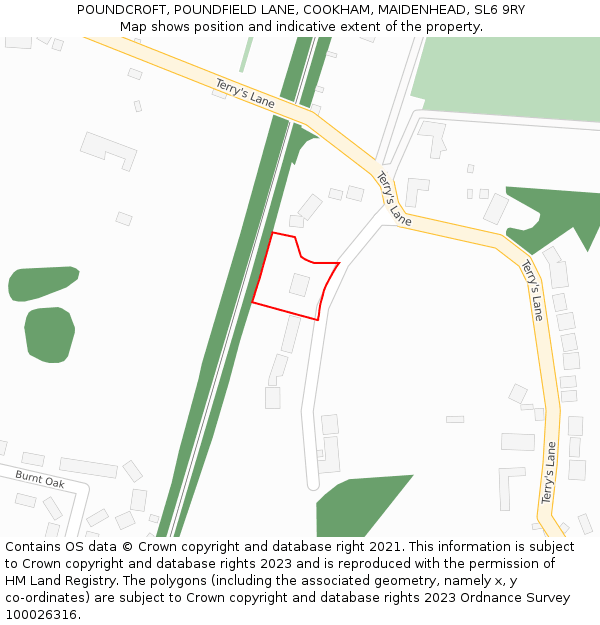 POUNDCROFT, POUNDFIELD LANE, COOKHAM, MAIDENHEAD, SL6 9RY: Location map and indicative extent of plot