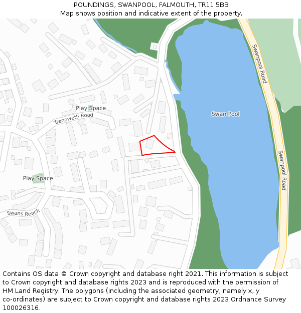 POUNDINGS, SWANPOOL, FALMOUTH, TR11 5BB: Location map and indicative extent of plot