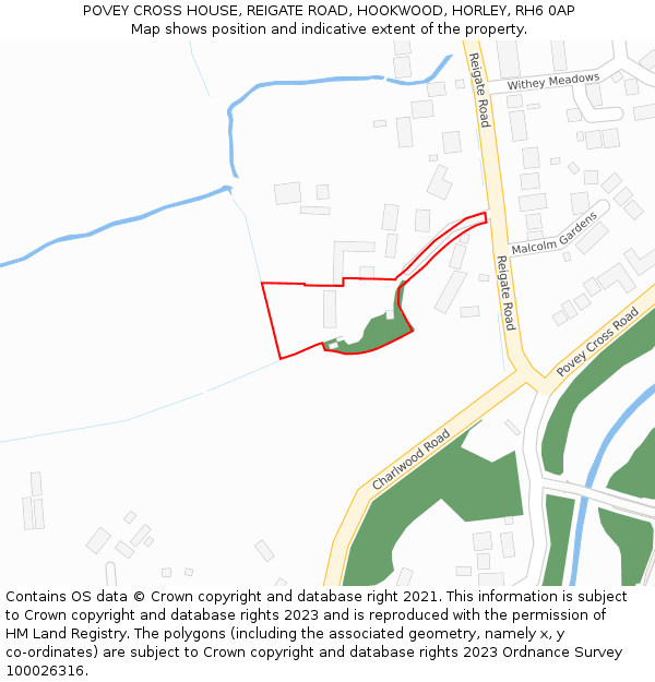 POVEY CROSS HOUSE, REIGATE ROAD, HOOKWOOD, HORLEY, RH6 0AP: Location map and indicative extent of plot