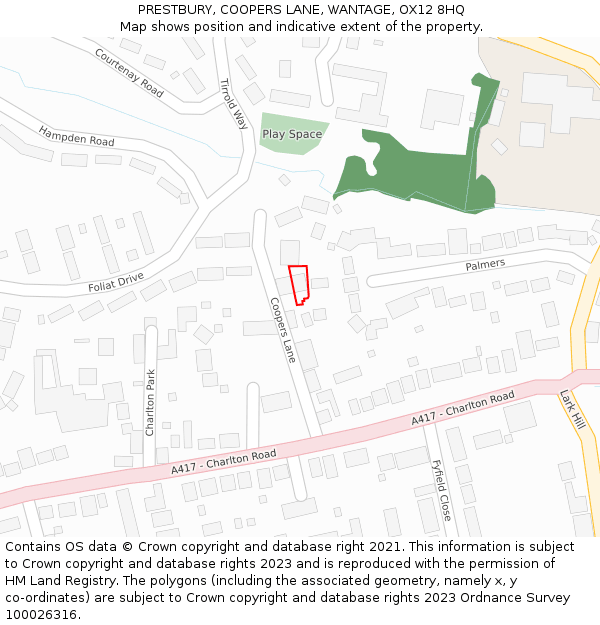 PRESTBURY, COOPERS LANE, WANTAGE, OX12 8HQ: Location map and indicative extent of plot