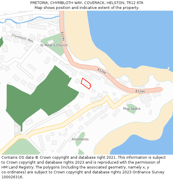 PRETORIA, CHYMBLOTH WAY, COVERACK, HELSTON, TR12 6TA: Location map and indicative extent of plot