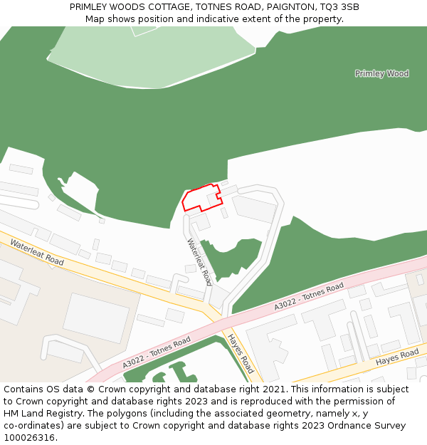 PRIMLEY WOODS COTTAGE, TOTNES ROAD, PAIGNTON, TQ3 3SB: Location map and indicative extent of plot