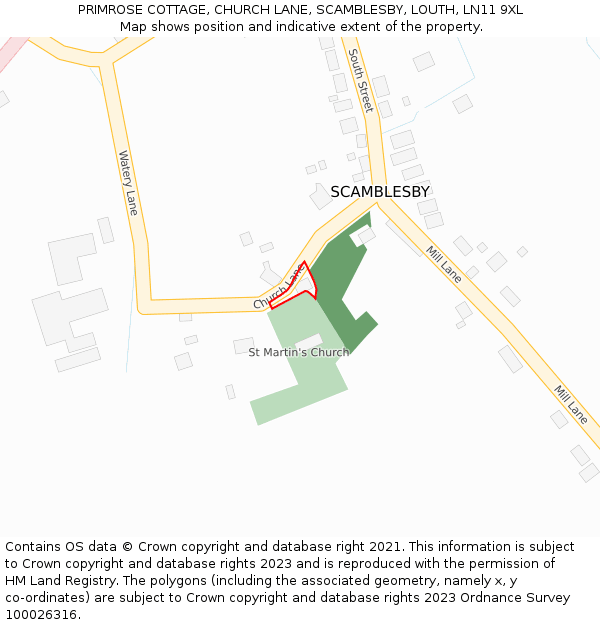 PRIMROSE COTTAGE, CHURCH LANE, SCAMBLESBY, LOUTH, LN11 9XL: Location map and indicative extent of plot