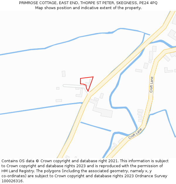 PRIMROSE COTTAGE, EAST END, THORPE ST PETER, SKEGNESS, PE24 4PQ: Location map and indicative extent of plot