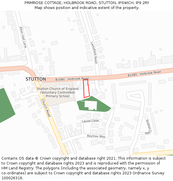 PRIMROSE COTTAGE, HOLBROOK ROAD, STUTTON, IPSWICH, IP9 2RY: Location map and indicative extent of plot