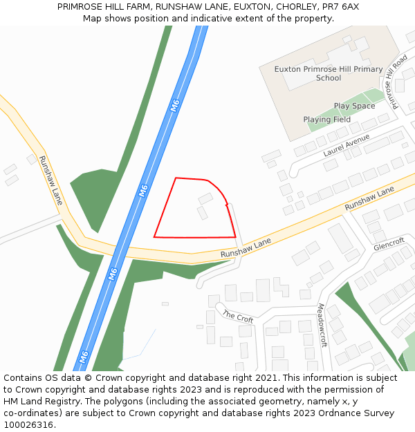 PRIMROSE HILL FARM, RUNSHAW LANE, EUXTON, CHORLEY, PR7 6AX: Location map and indicative extent of plot