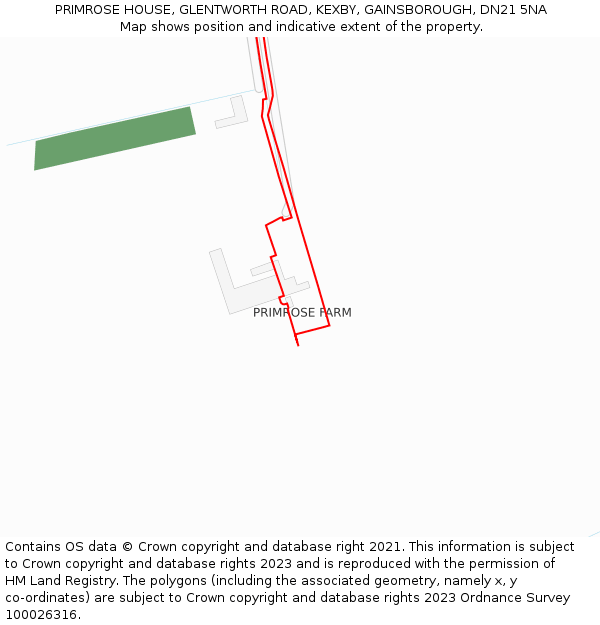 PRIMROSE HOUSE, GLENTWORTH ROAD, KEXBY, GAINSBOROUGH, DN21 5NA: Location map and indicative extent of plot