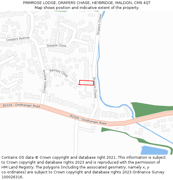 PRIMROSE LODGE, DRAPERS CHASE, HEYBRIDGE, MALDON, CM9 4QT: Location map and indicative extent of plot