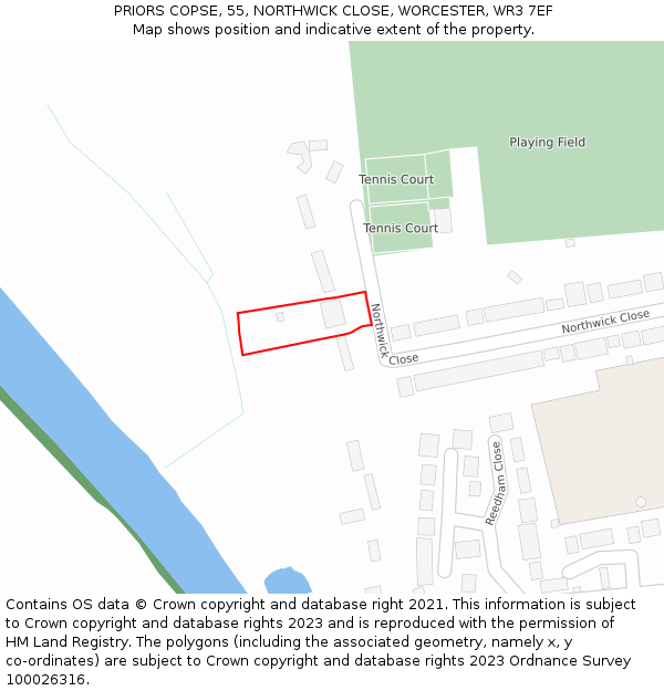 PRIORS COPSE, 55, NORTHWICK CLOSE, WORCESTER, WR3 7EF: Location map and indicative extent of plot