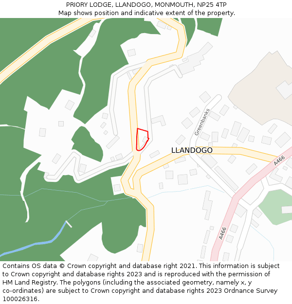 PRIORY LODGE, LLANDOGO, MONMOUTH, NP25 4TP: Location map and indicative extent of plot