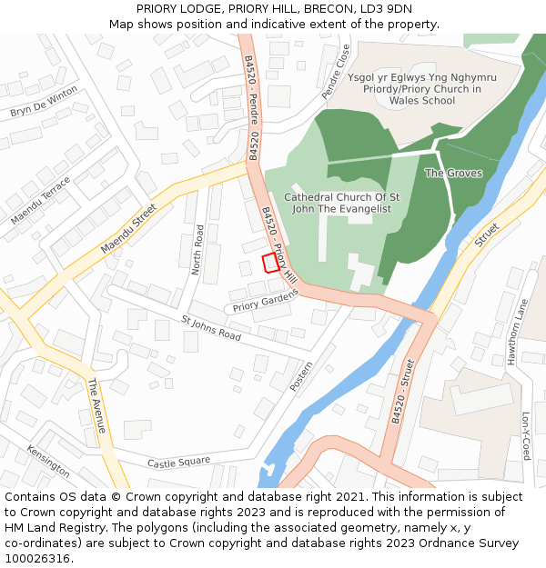PRIORY LODGE, PRIORY HILL, BRECON, LD3 9DN: Location map and indicative extent of plot