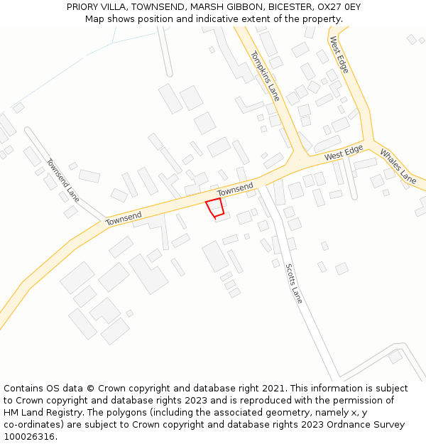PRIORY VILLA, TOWNSEND, MARSH GIBBON, BICESTER, OX27 0EY: Location map and indicative extent of plot