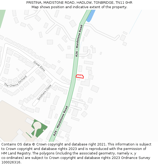 PRISTINA, MAIDSTONE ROAD, HADLOW, TONBRIDGE, TN11 0HR: Location map and indicative extent of plot