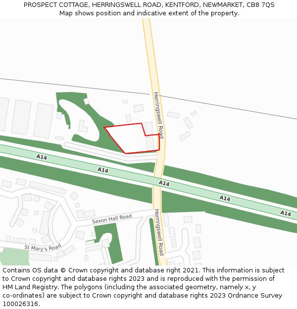 PROSPECT COTTAGE, HERRINGSWELL ROAD, KENTFORD, NEWMARKET, CB8 7QS: Location map and indicative extent of plot