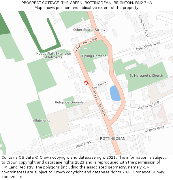 PROSPECT COTTAGE, THE GREEN, ROTTINGDEAN, BRIGHTON, BN2 7HA: Location map and indicative extent of plot