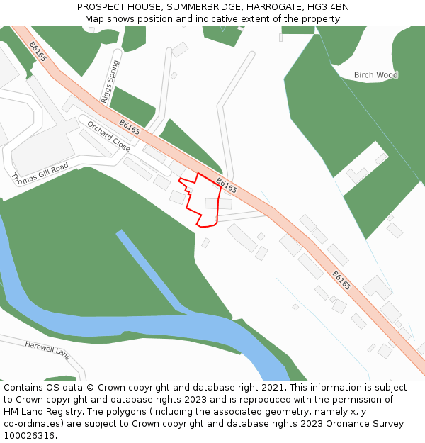 PROSPECT HOUSE, SUMMERBRIDGE, HARROGATE, HG3 4BN: Location map and indicative extent of plot