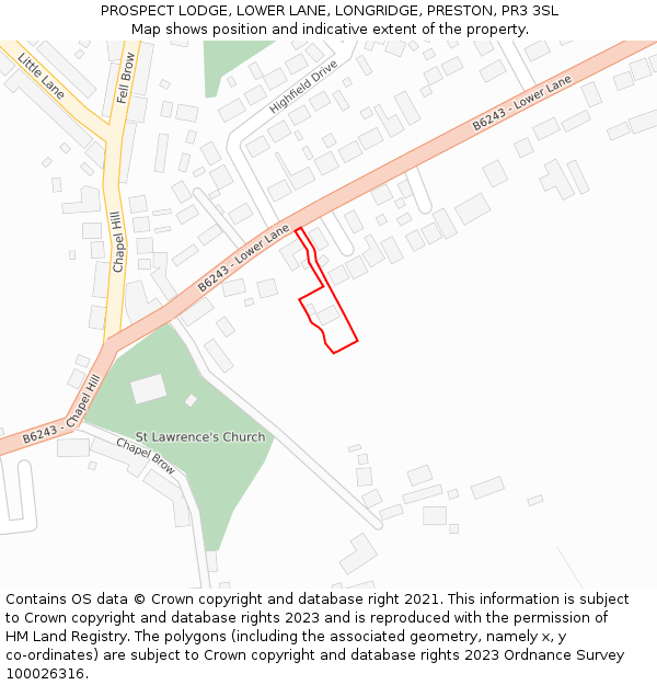 PROSPECT LODGE, LOWER LANE, LONGRIDGE, PRESTON, PR3 3SL: Location map and indicative extent of plot