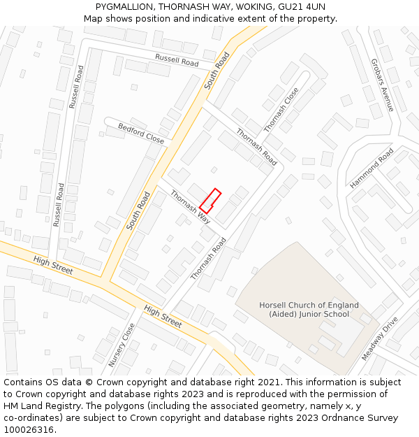 PYGMALLION, THORNASH WAY, WOKING, GU21 4UN: Location map and indicative extent of plot