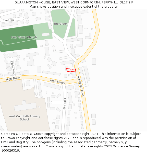 QUARRINGTON HOUSE, EAST VIEW, WEST CORNFORTH, FERRYHILL, DL17 9JF: Location map and indicative extent of plot