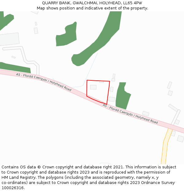 QUARRY BANK, GWALCHMAI, HOLYHEAD, LL65 4PW: Location map and indicative extent of plot