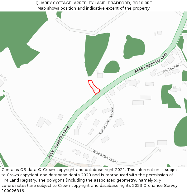 QUARRY COTTAGE, APPERLEY LANE, BRADFORD, BD10 0PE: Location map and indicative extent of plot