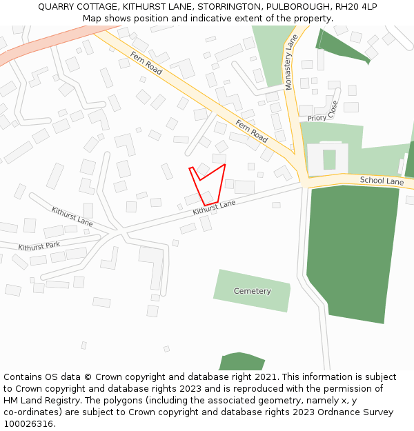 QUARRY COTTAGE, KITHURST LANE, STORRINGTON, PULBOROUGH, RH20 4LP: Location map and indicative extent of plot