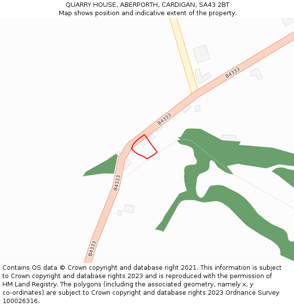 QUARRY HOUSE, ABERPORTH, CARDIGAN, SA43 2BT: Location map and indicative extent of plot