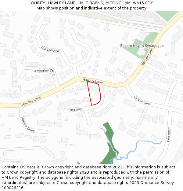 QUINTA, HAWLEY LANE, HALE BARNS, ALTRINCHAM, WA15 0DY: Location map and indicative extent of plot