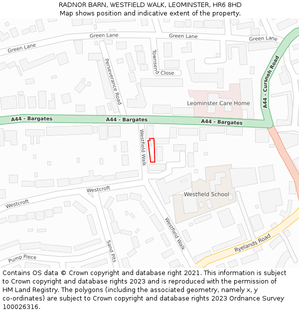RADNOR BARN, WESTFIELD WALK, LEOMINSTER, HR6 8HD: Location map and indicative extent of plot
