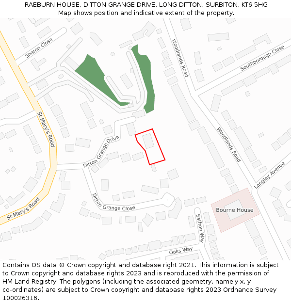 RAEBURN HOUSE, DITTON GRANGE DRIVE, LONG DITTON, SURBITON, KT6 5HG: Location map and indicative extent of plot