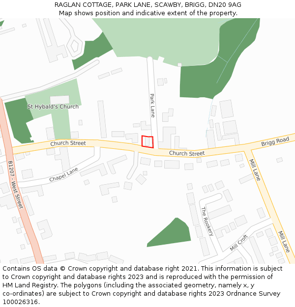RAGLAN COTTAGE, PARK LANE, SCAWBY, BRIGG, DN20 9AG: Location map and indicative extent of plot