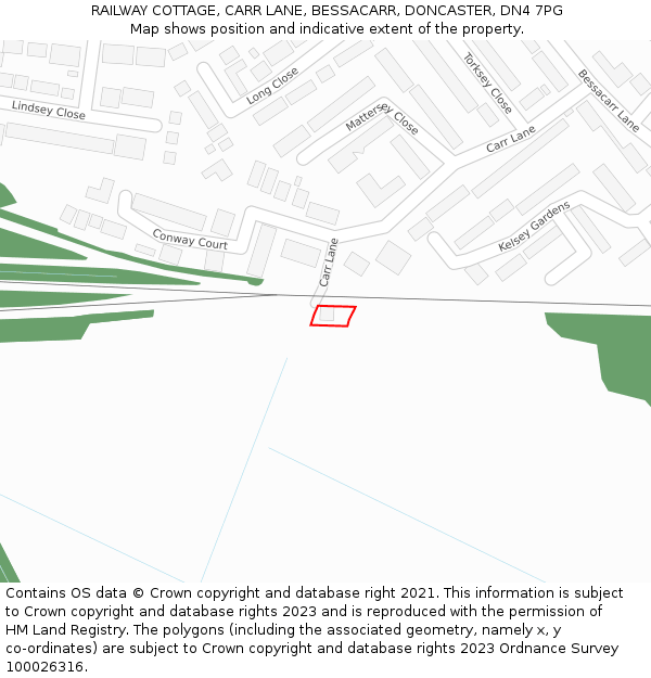 RAILWAY COTTAGE, CARR LANE, BESSACARR, DONCASTER, DN4 7PG: Location map and indicative extent of plot