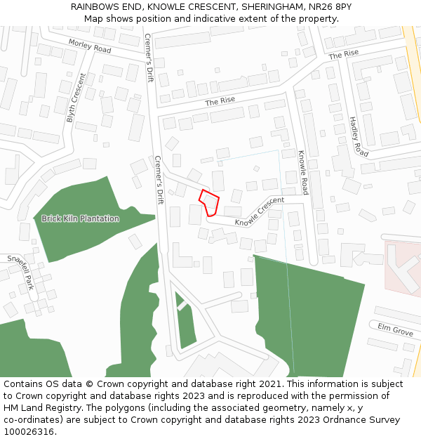 RAINBOWS END, KNOWLE CRESCENT, SHERINGHAM, NR26 8PY: Location map and indicative extent of plot