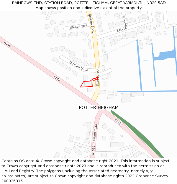 RAINBOWS END, STATION ROAD, POTTER HEIGHAM, GREAT YARMOUTH, NR29 5AD: Location map and indicative extent of plot