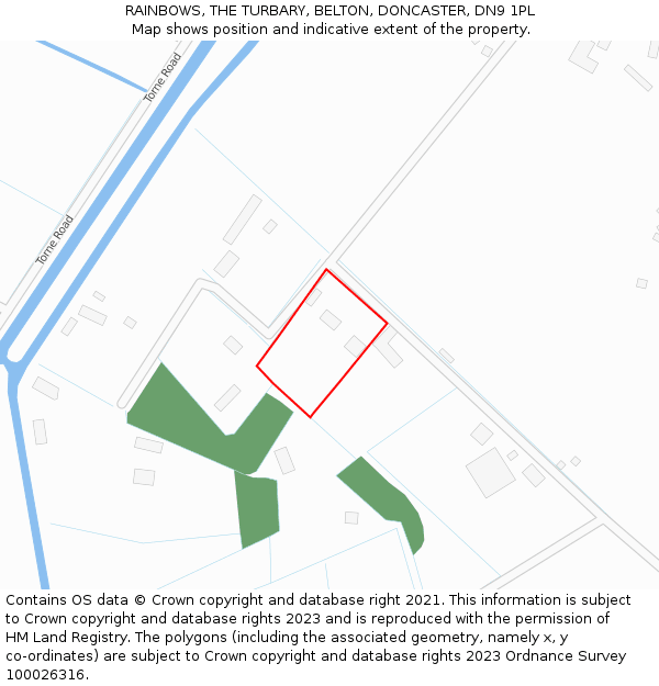 RAINBOWS, THE TURBARY, BELTON, DONCASTER, DN9 1PL: Location map and indicative extent of plot
