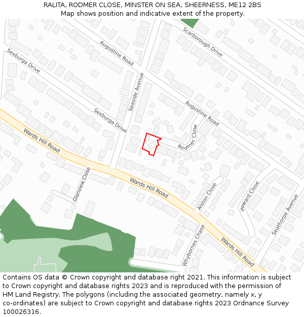 RALITA, RODMER CLOSE, MINSTER ON SEA, SHEERNESS, ME12 2BS: Location map and indicative extent of plot
