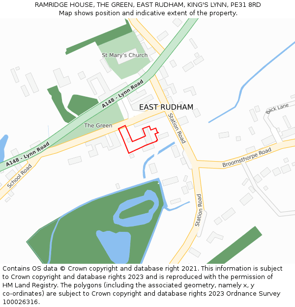 RAMRIDGE HOUSE, THE GREEN, EAST RUDHAM, KING'S LYNN, PE31 8RD: Location map and indicative extent of plot